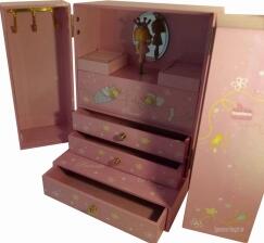 Schmuck Musikschrank rosa Prinzessin von Trousselier, Türen und Schubladen geöffnet