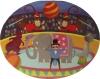 Ovale Spieldose Zirkus mit Äffchen, Dompteur-Szene in der Manege auf dem Deckel