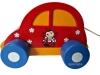Spieluhr - Rotes Auto aus Holz, an der Seite mit lustiger Biene