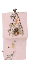 Kirschblüten Fee Traumspieluhr von Trousselier, Ansicht Rückseite mit Aufziehmechanismus, Spieluhr geöffnet