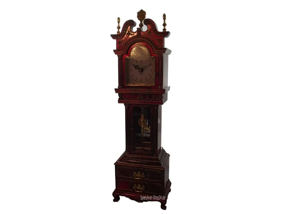 Standuhr mit Uhr und Spieluhr, gesamte Ansicht vorn, Schubladen geschlossen