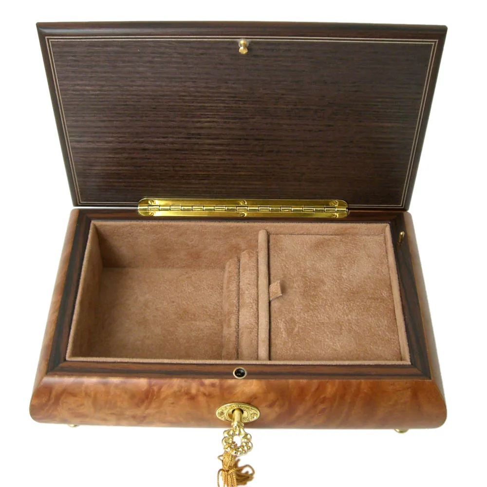 Rokoko Tanzpaar, Holz Spieluhr, Schatulle mit Intarsien, Schmuck-und Ringfach, Samt