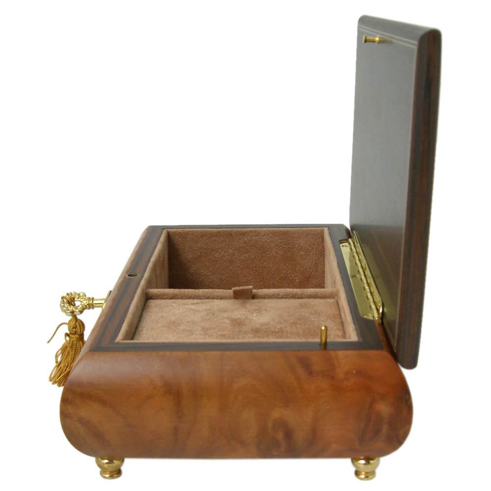 Schmuckschatulle mit Rosenintarsien von Böhme Music, geöffnet, Seitenansicht