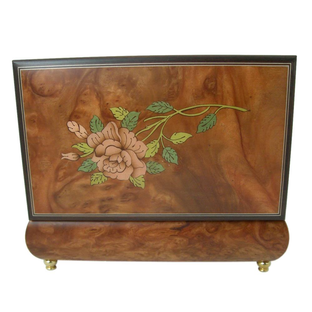 Schmuckschatulle mit Rosenintarsien von Böhme Music, geöffnet, Ansicht Rückseite