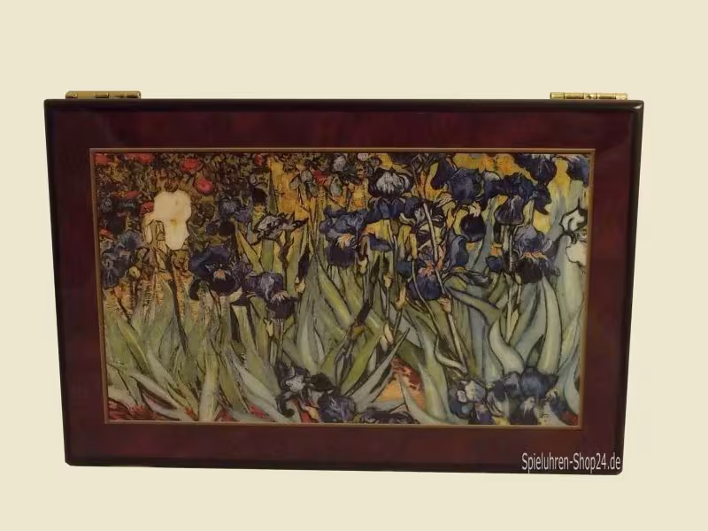 Musikschatulle Böhme, Holz Hochglanz braun, Iris , Ansicht oben auf geschlossenen Deckel