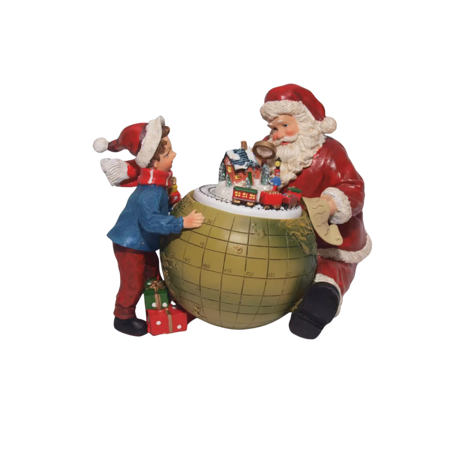 Weihnachts -Spieluhr, Weihnachtsmann mit Erdkugel - Testbild