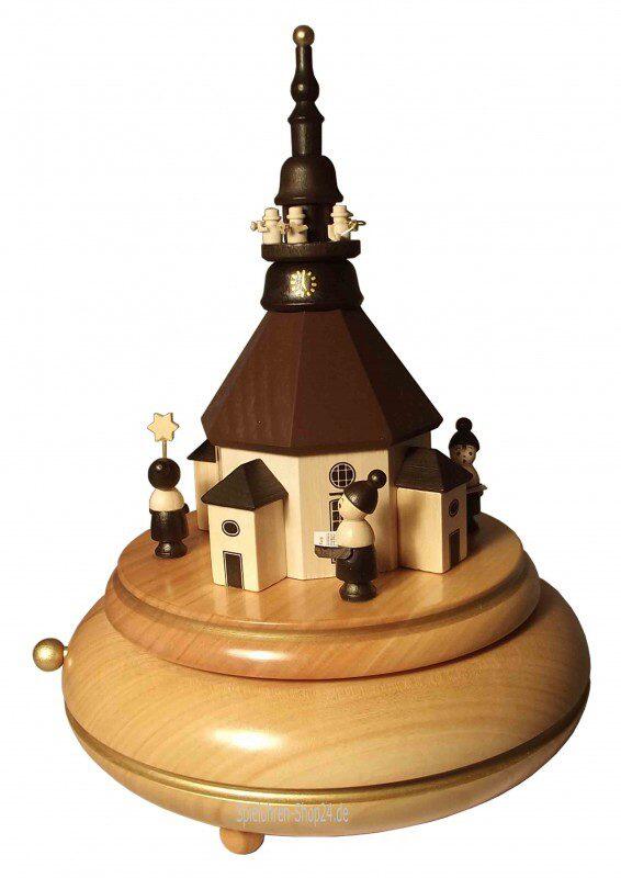 Musikdose aus Erzgebirge, Weihnachten mit Seiffener Kirche, Frontansicht