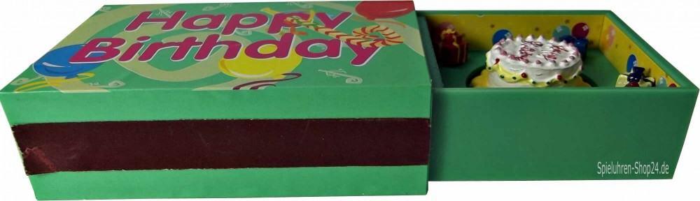 Happy Birthday Spieluhr miniatur in Streichholzschachtel, geöffnet