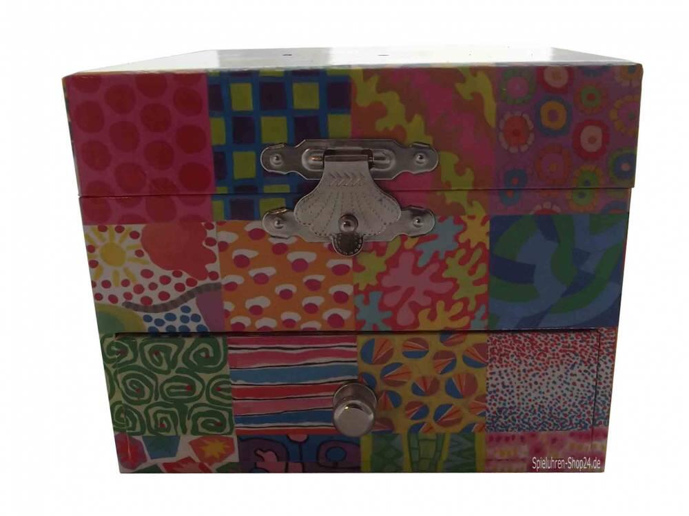 Elmar der Elefant, Spieluhr Würfel-Form von Trousselier©, Ansicht vorn auf geschlossene Spieldose