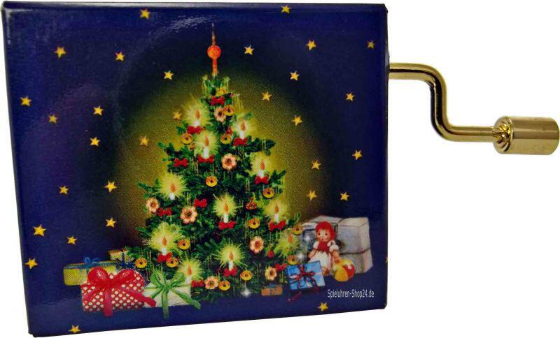 Hand-Kurbelspielwerk Weihnachten mit messingfarbenem Drehknopf