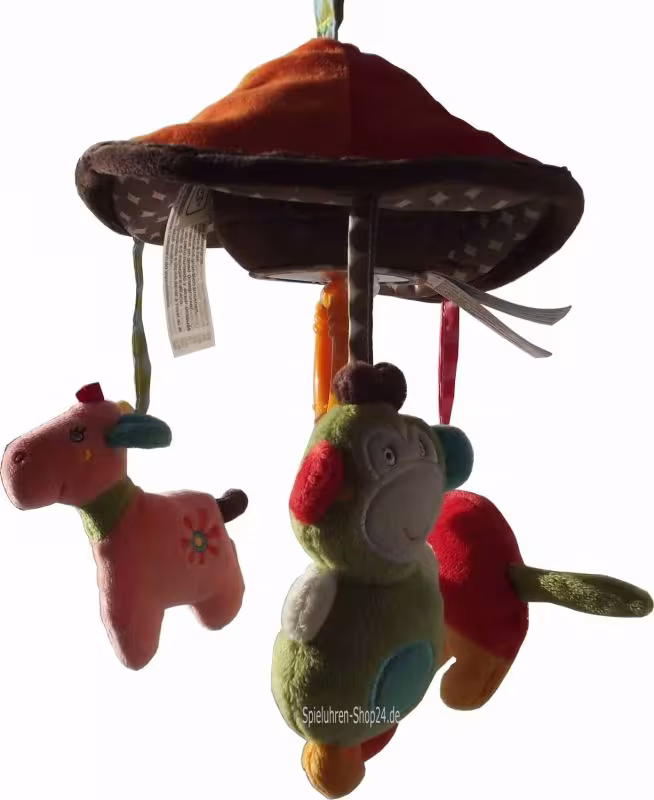 Kleines weiches Reise Spieluhren Mobile Safari mit Affe, Giraffe und Elefant