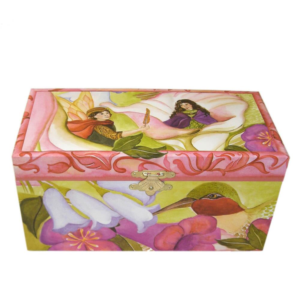 Spieluhr Däumelinchen mit Spiegel aus Glas geschlossene Dose, Sicht von vorn