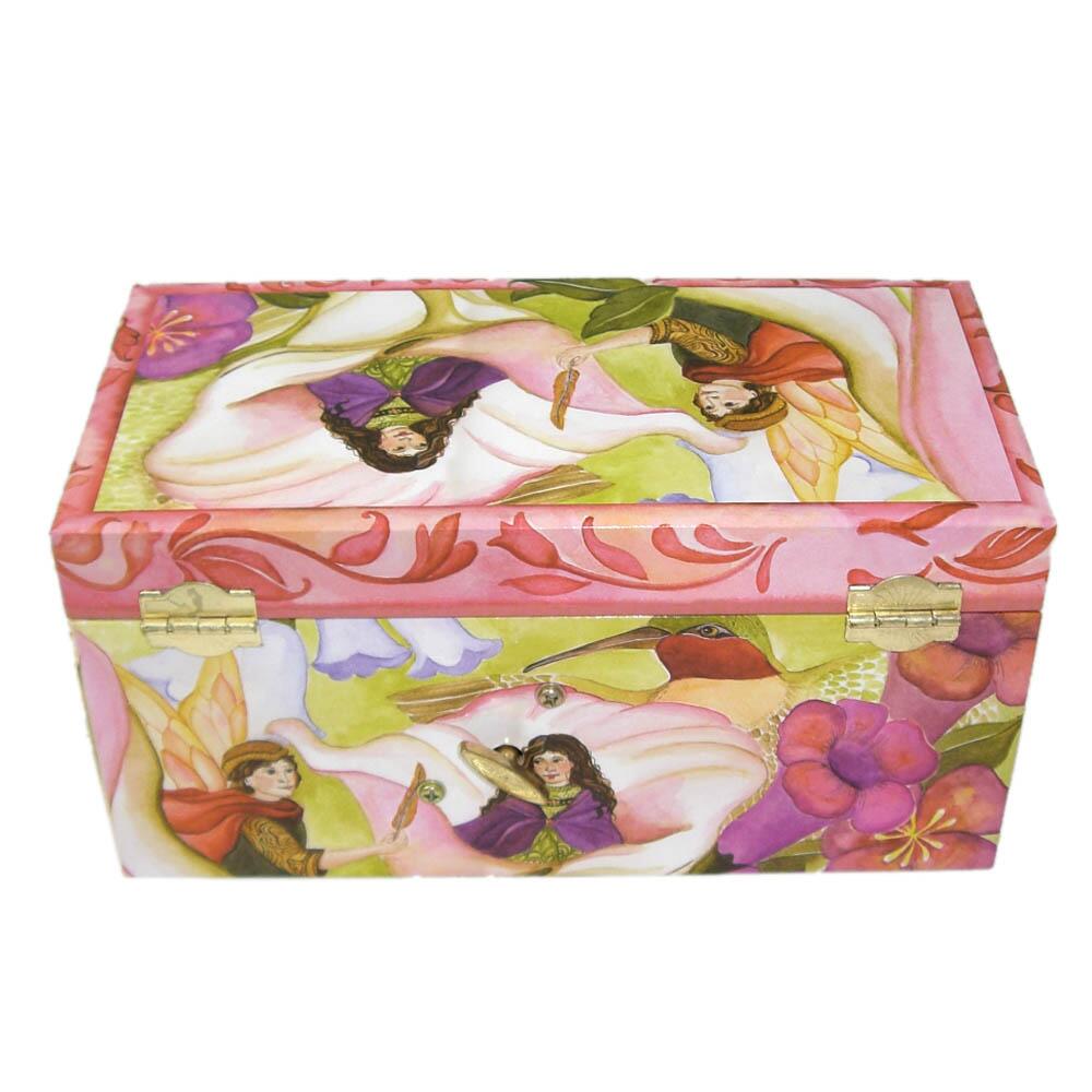 Spieluhr Däumelinchen mit Spiegel aus Glas geschlossene Dose, Sicht auf Rückseite mit