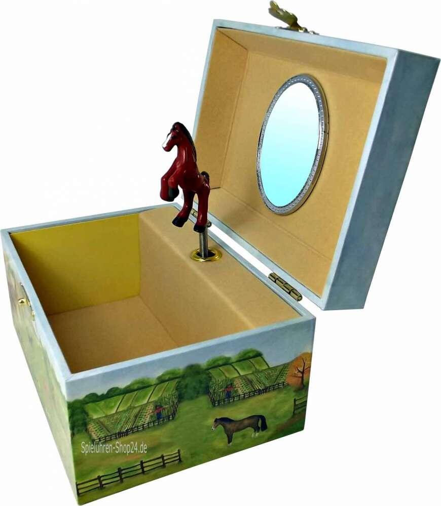 Offene Musikdose mit sandfarbenem Samt ausgekleidet