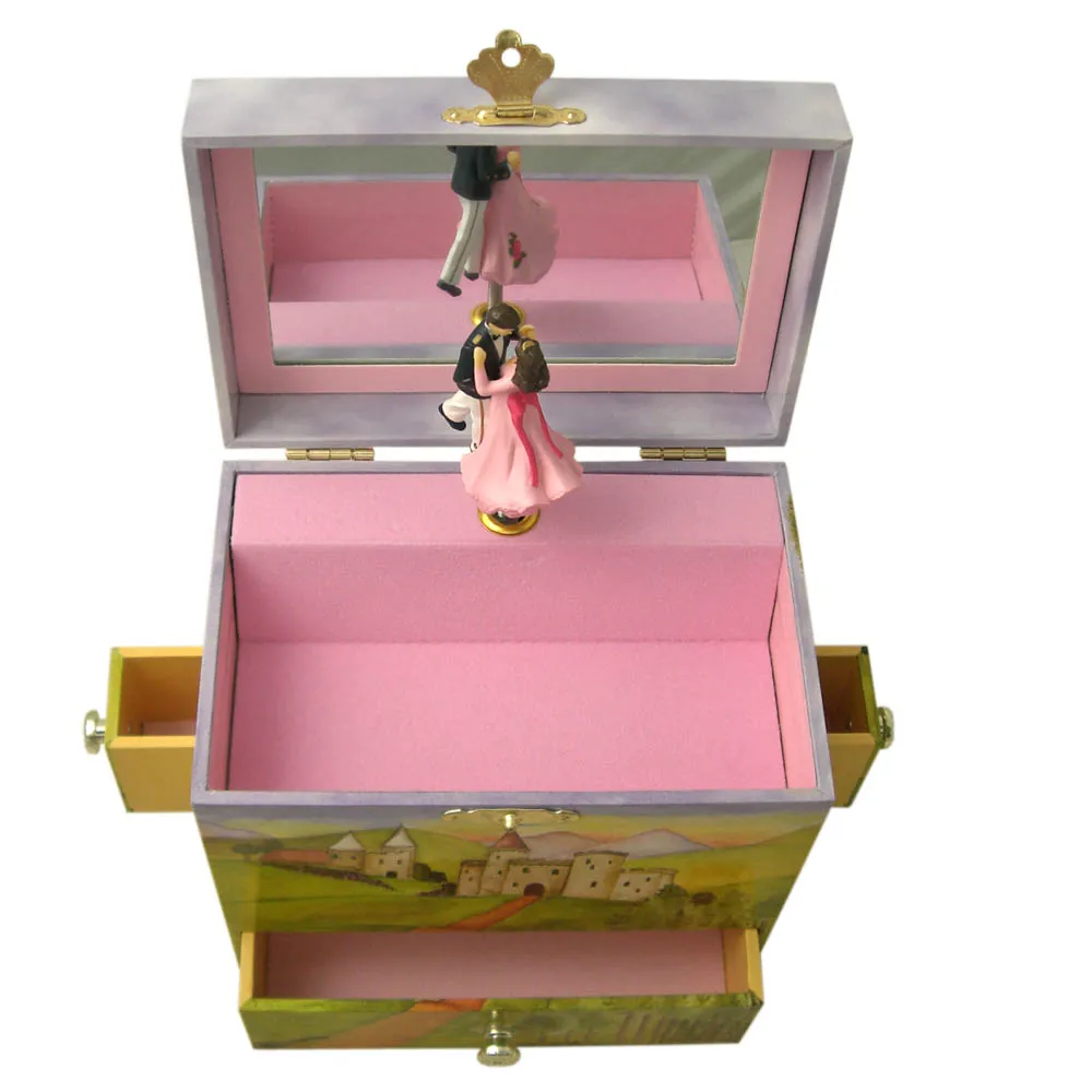 Spieluhr Tanzpaar Prinz & Prinzessin, geöffnete Spieldose Ansicht von oben