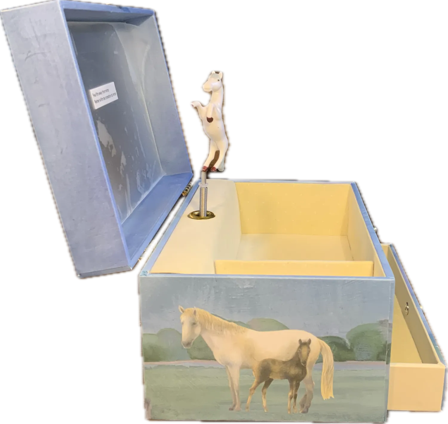 Kinder - Spieluhr auch für Erwachsene , Pferde der Camargue© von Trousselier, Lullaby von F. Schubert - Spieluhr seitlich geöffnet
