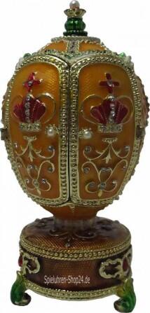 Fabergè Stil Schmuckei prunkvoll mit Krone und Spieluhr, Sicht vorn auf die geschlossenen Türchen
