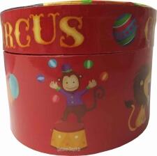 Ovale Spieldose Zirkus mit Äffchen, Seitenansicht Affe jongliert geschickt mit Bällen