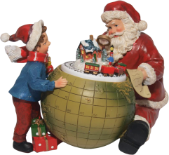 Weihnachts -Spieluhr, Weihnachtsmann mit Erdkugel
