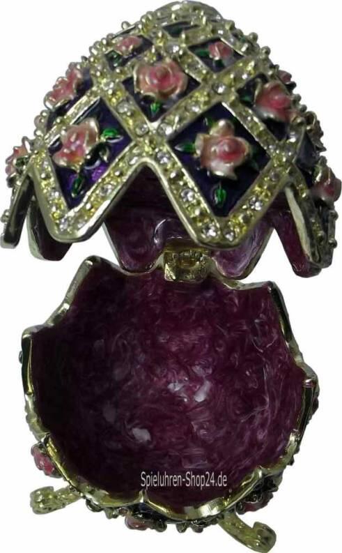 Blumendesign Schmuckei im Stil Fabergès mit Spieluhr, inneres Schmuckfach fliederfarbig marmoriert