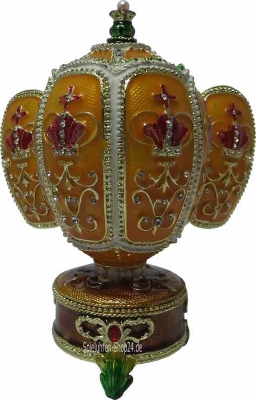 Fabergè Stil Schmuckei prunkvoll mit Krone und Spieluhr, Rückansicht, Türen geöffnet