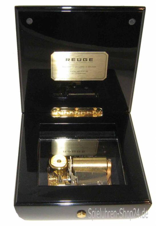 Ansicht auf Musikwerk von oben auf geöffnete Reuge Spieluhr Fairy Tale Crystal