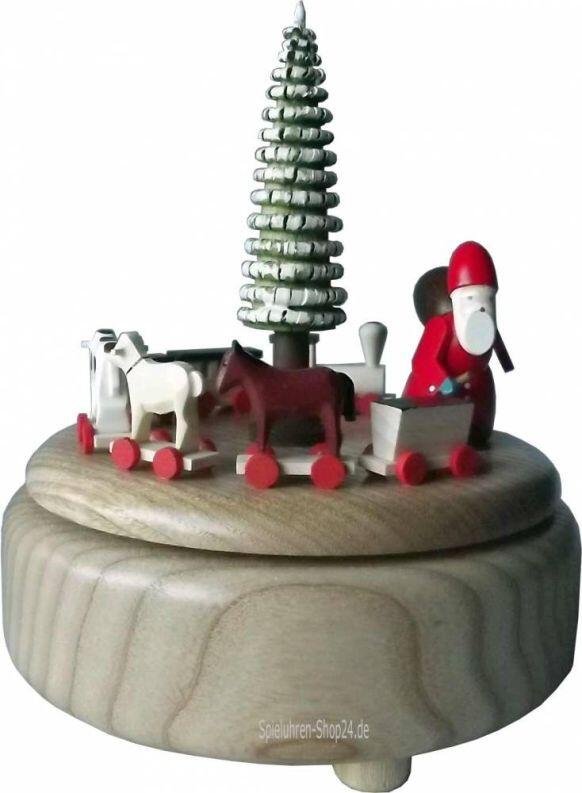 Natur Holz Musikdose mit Ruprechtzug, Echt Erzgebirge, Ansicht frontal auf schlichten Holzkorpus