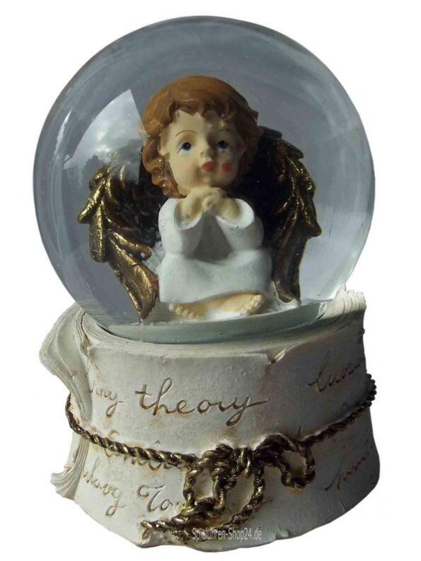 Verträumte Engel Putte in Spieluhren Schneekugel, vorn