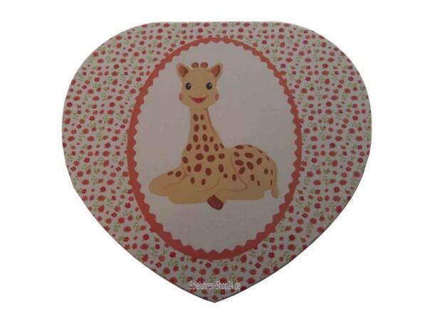 Spieluhr Herz "Sophie The Giraffe " © von Trousselier, Ansicht von oben auf Deckel geschlossene Spieluhr