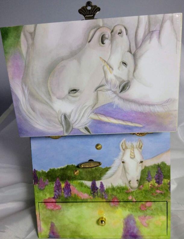 große Einhorn Spieluhr Unicorn von Enchantmints, Rückseite, Dose offen