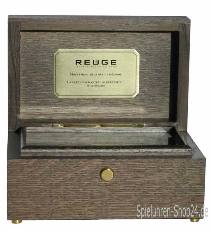 Raya geöffnete Spieldose Nussbaum von Reuge Ansicht von vorn