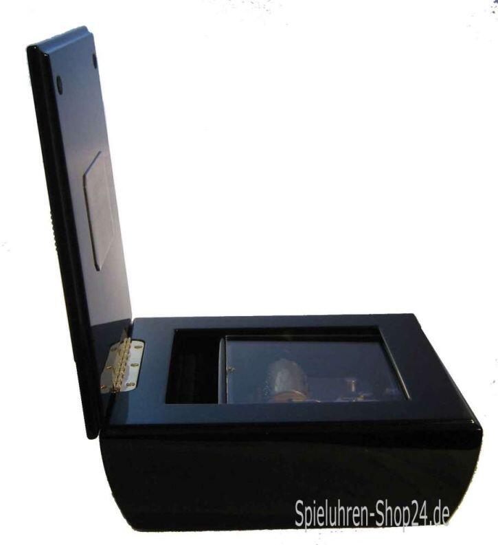 Ansicht auf Musikwerk seitlich auf geöffnete Reuge Spieluhr Fairy Tale Crystal