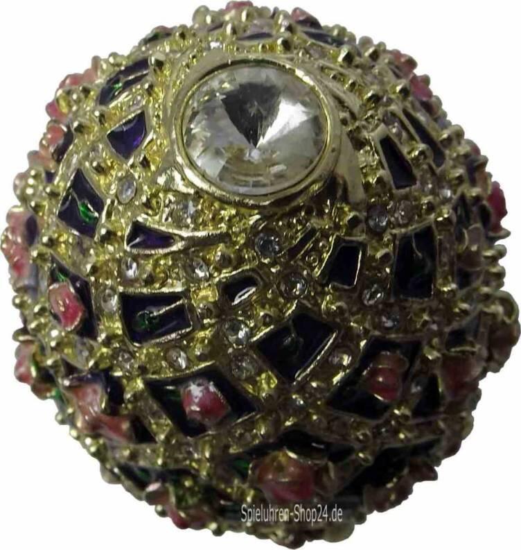 Blumendesign Schmuckei im Stil Fabergès mit Spieluhr, großer Zierstein auf der oberen Kuppel