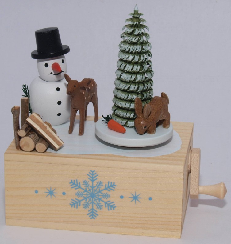 222/125 Seiffen Erzgebirge - Spieldose Klimperkästchen Schneemann, Draufsicht