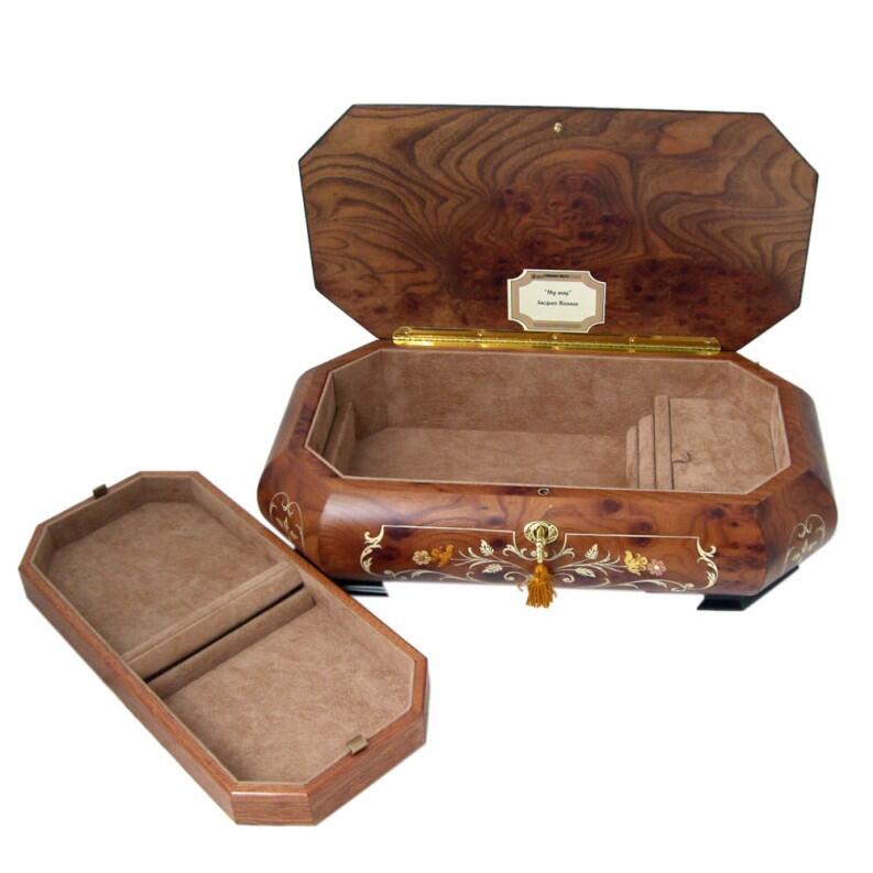 Edle Schmuckschatulle von Böhme Music - 30 Ton Musikwerk, Spieluhr geöffnet, Innenansicht