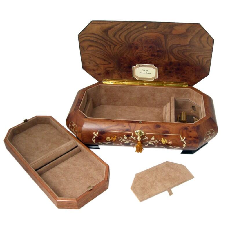 Edle Schmuckschatulle von Böhme Music - 30 Ton Musikwerk, Spieluhr geöffnet: herausnehmbares