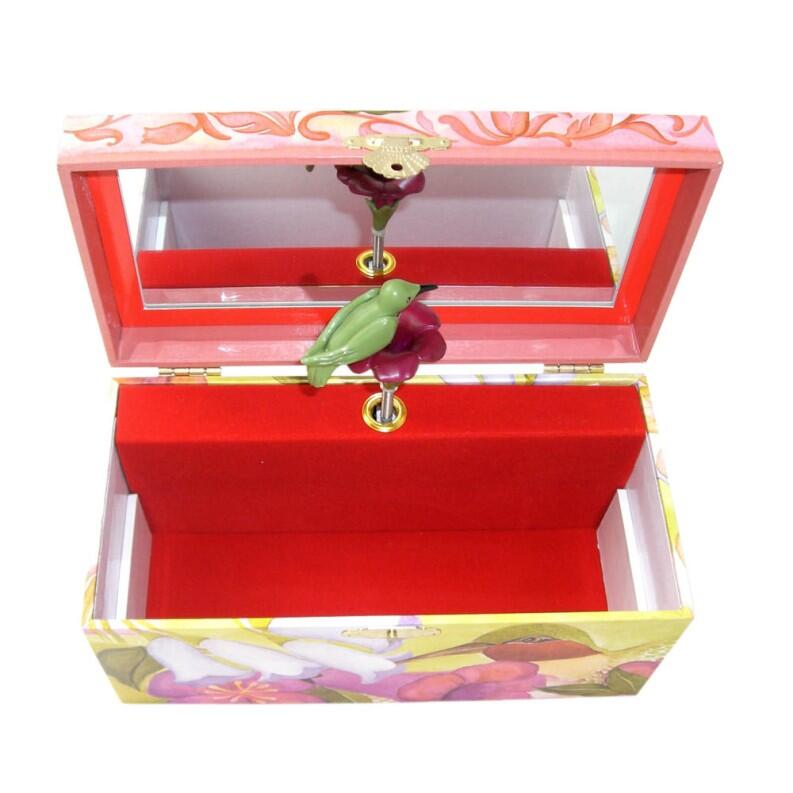 Spieluhr Däumelinchen mit Spiegel aus Glas geöffnete Dose von oben, ohne Ansicht des herausnehmbaren