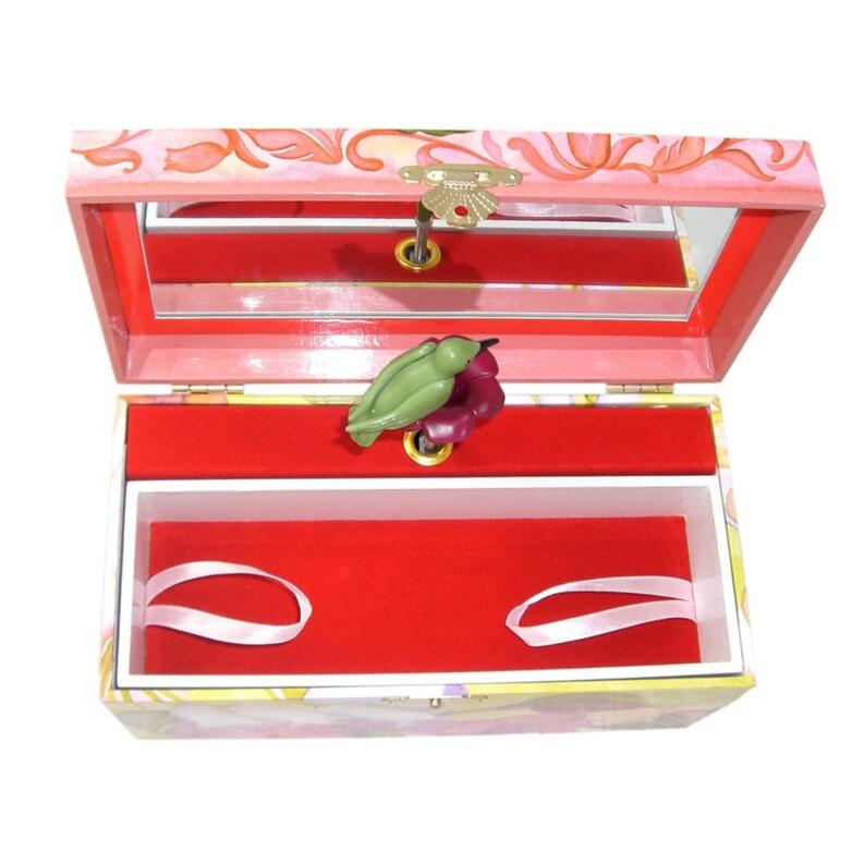 Spieluhr Däumelinchen geöffneter Deckel, Sicht von oben auf herausnehmbares Innenfach