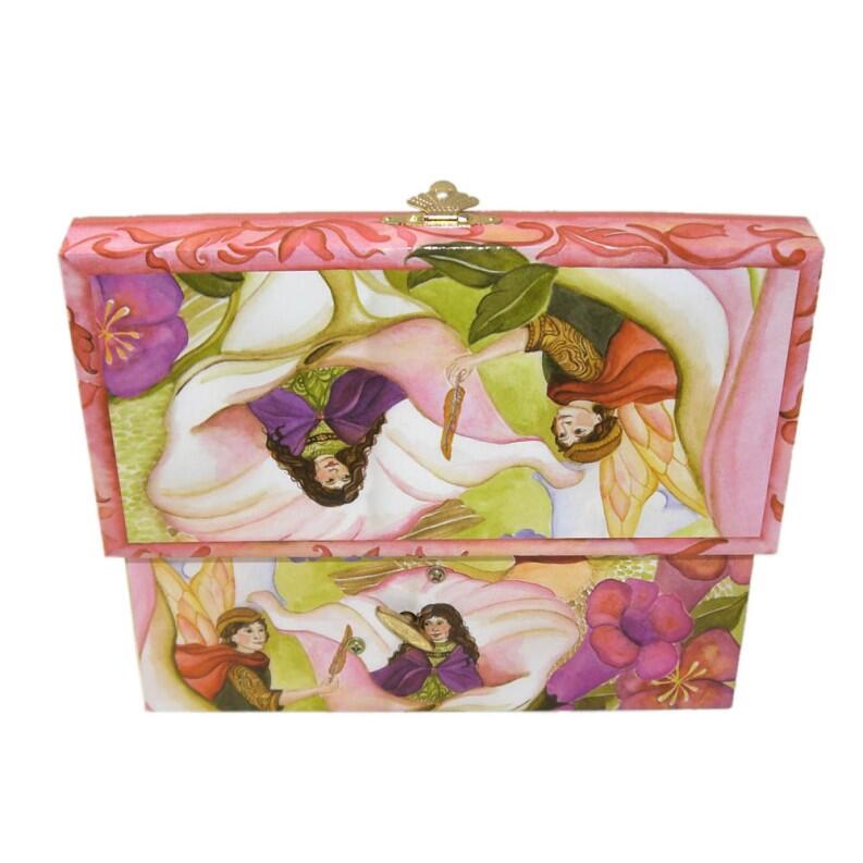 Spieluhr Däumelinchen mit Spiegel aus Glas geöffnete Dose, Sicht auf Rückseite