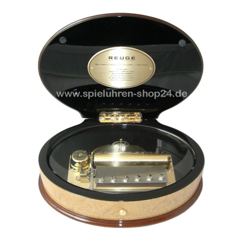 Callista - edle Intarsien Musikdose von Reuge mit Echtheitszertifikat im hochglänzenden Deckel