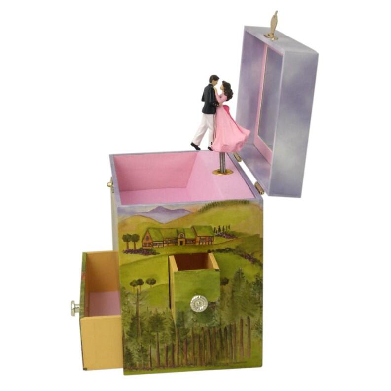 Spieluhr Tanzpaar Prinz & Prinzessin, geöffnete Spieldose Seitenansicht