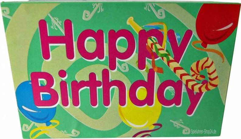 Happy Birthday Spieluhr miniatur in Streichholzschachtel, geschlossen