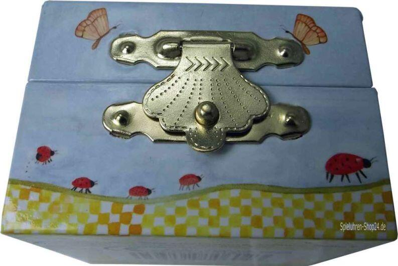 Zahndöschen von vorn mit goldfarbener Schließe und lustigen Käferchen