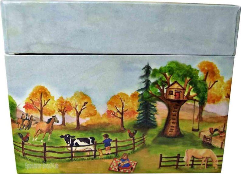 Kinder und Tiere auf dem Bauernhof, die linke Seite der Musikdose