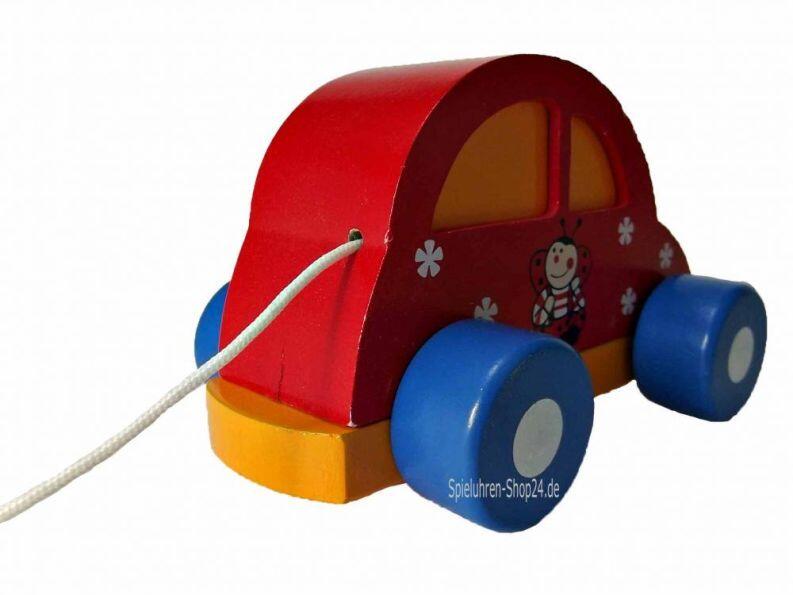 Spieluhr - Rotes Auto aus Holz mit Schnur zum Aufziehen