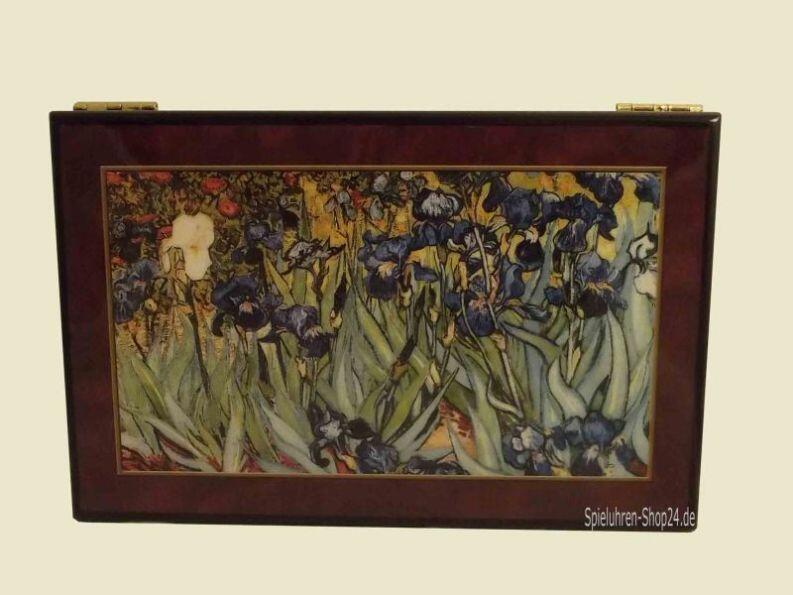 Musikschatulle Böhme, Holz Hochglanz braun,  Iris , Ansicht oben auf geschlossenen Deckel