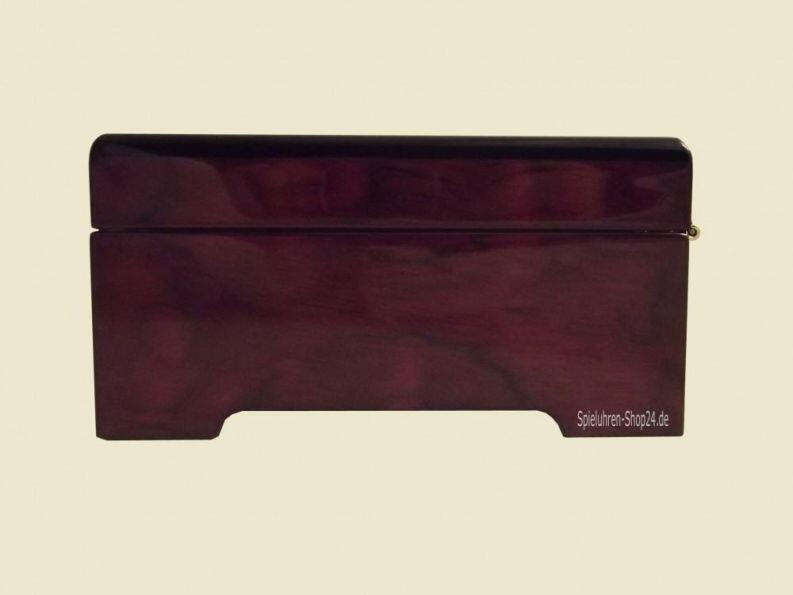 Musikschatulle Böhme, Holz Hochglanz braun,  Iris , Seitenansicht geschlossene Spieluhr