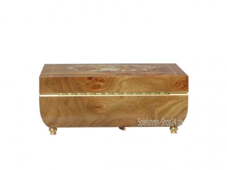 Schatulle Böhme Music mit Blumenintarsien und drehender Ballerina, Spieluhr geschlossen, Ansicht