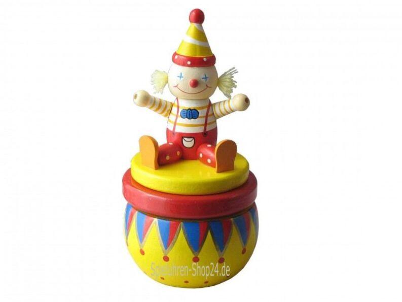 Spieluhr aus Holz, Clown in der Manege, Vorderansicht