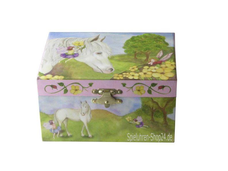 Kleine Pferde-Fee Spieldose von Enchantmints, Ansicht vorn/oben geschlossene Spieluhr